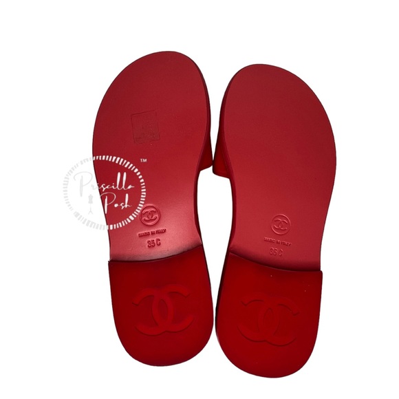 Chanel Red Patent Maxi Cc Logo Mules Slides 35 Red Pink Coral Sandals - Picture 6 of 8